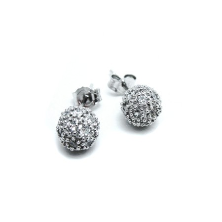 Pave Cubic Zirconia Sterling Silver Ball Stud - Click Image to Close